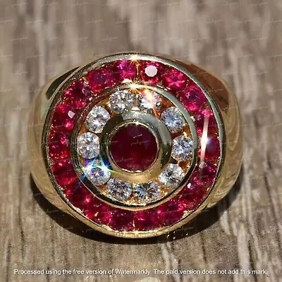 3 Ct Round Cut Lab-Created Ruby Diamond Mens Ring In 14k Yellow Gold Plated • $212