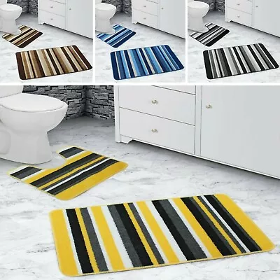 £9.95 • Buy Non Slip 2 Piece Bath Mat & Pedestal Mats Absorbent Bathroom Toilet Set Stripes