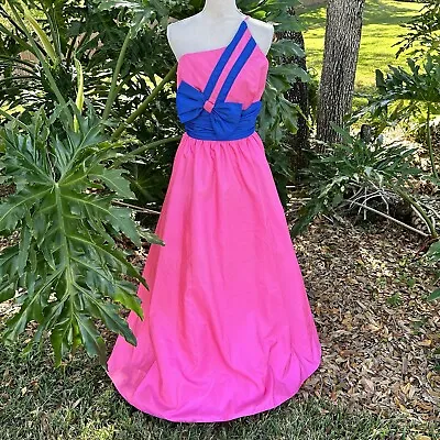 MIKE BENET One Shoulder Bow Dress Ball Gown Prom PINK Blue Formal Vintage 16 • $149.99