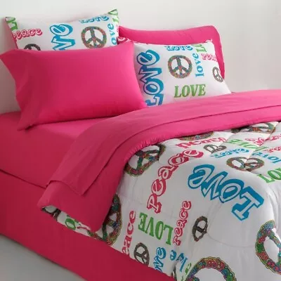 4 Pc Veratex  Peace & Love  Comforter Set ~ Full 76  X 86  ~ Multi **NEW** • $49.99