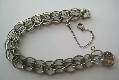 VTG Sterling Silver INTRICATE LINKS Starter Charm Chain Bracelet 7  Long #9 • $40