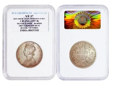 1897 One Rupee With Mint Error Queen Victoria Pcg Graded Super Rare Silver Coin • $999