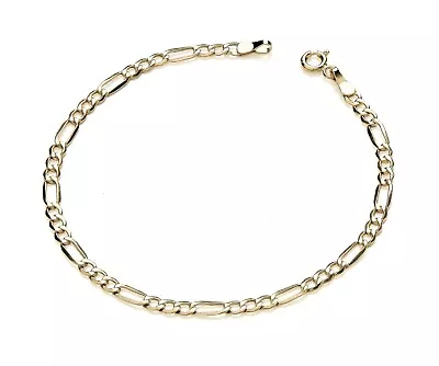 9ct Yellow Gold Ladies Figaro Curb Bracelet 7.5 Inch UK HALLMARKED 2.5mm Width • £52.95
