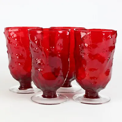 Morgantown Crinkle Ruby Red Goblet Set Vintage Footed Tumbler Glass 12oz 5 1/4  • $40