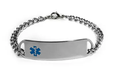 Medical Alert ID Bracelet With Blue Emblem D-Style. Free Engraving Medical Card • $29.99