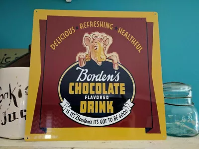 Borden Chocolate Milk Dairy Drink Advertising Metal Repro Metal Sign 12x12 50172 • $29.95