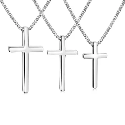 Silver Stainless Steel Cross Pendant Necklace For Men Women Box Chain 16 -24  • $8.99
