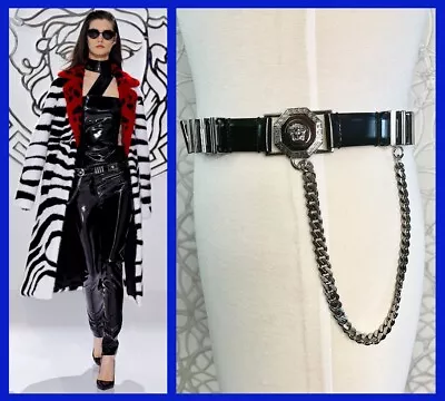 F/W 2013 Look # 33 VERSACE BLACK PATENT LEATHER BELT With CHAINS 75/30 • $995