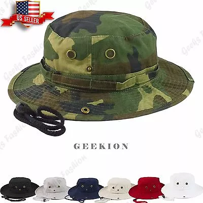 100% Cotton Boonie Bucket Hat Military Fishing Hunting Wide Brim Men Outdoor • $10.99