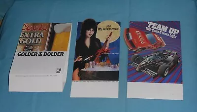 Original COORS BANQUET LIGHT EXTRA GOLD Beer Table Tent Lot X3 ELVIRA • $35