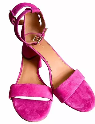 J. Crew  Pink Suede Heels Open Round Toe Ankle Buckle Women’s Size 8 • $24.99