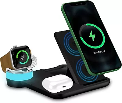 15W Foldable 4 In 1 Wireless Charging Station For Apple IPhone LED Light • £12