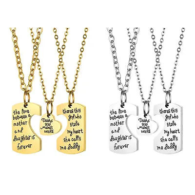 3PCS Daddy's Girl Mama's World Pendant Necklace Set Daughter Dad Mom Family Gift • $11.99