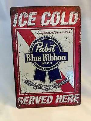 Pabst Blue Ribbon Beer Logo Retro Style Bar Pub  Metal Tin Sign Free Shipping  • $12