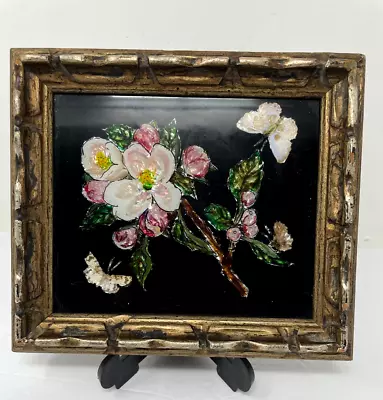 Vintage Framed Tin Foil Flora Art Wall Decor • $25