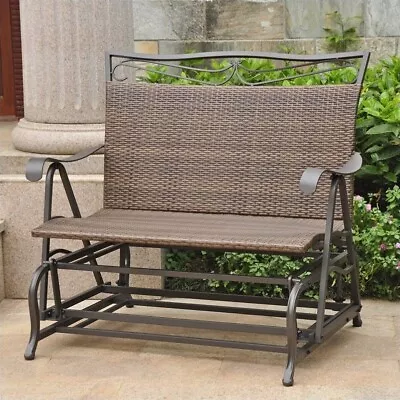 Pemberly Row Patio Glider Loveseat In Antique Brown • $424.99