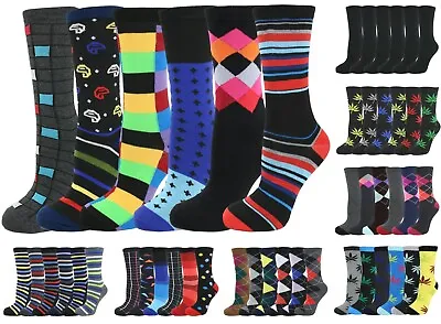 Men's Dress Crew Colorful Cotton Pattern Socks - 6 Pack  • $9.95