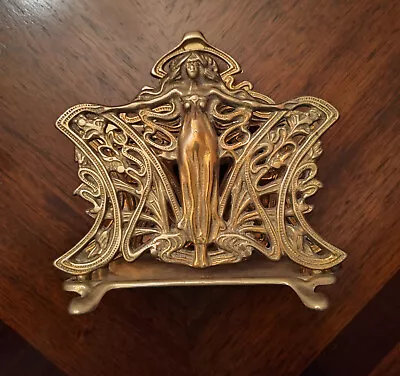 Art Nouveau Brass Maiden Fairy Letter Napkin Holder Vintage • $89.99
