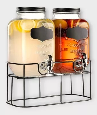 Royalty Art Dual Mason Jar Drink Dispensers With Metal Stand (4-Liters Each) • $54.99