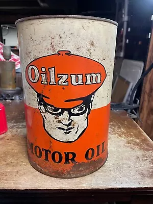 1940's Era OILZUM MOTOR OIL Old Original Soldered Seam Tin 5 Qt. Can Large Rare • $76