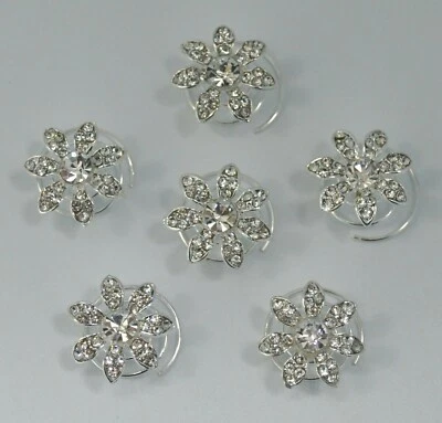 £6.95 • Buy Flower Hair Spirals/twists/springs/jewels X 6, Silver Clear Crystal/diamante. UK
