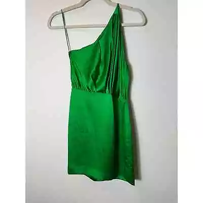 Michelle Mason Green Silk Satin One Shoulder Mini Dress Sz 0 • $23.25