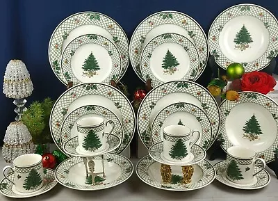 MIKASA Christmas Story 5 Piece Place Setting Green Lattice Christmas Tree Holly • $337.05