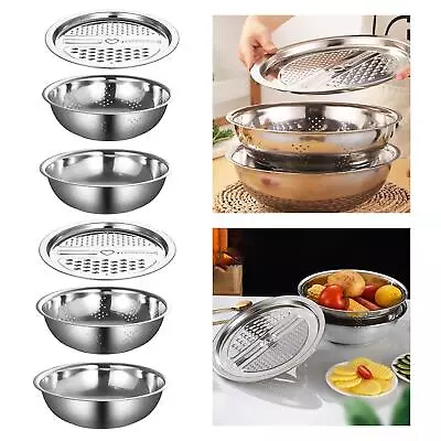 3Pcs Vegetable Slicer Salad Maker Bowl Kitchen Tool Stainless Steel Basin With • £14.93