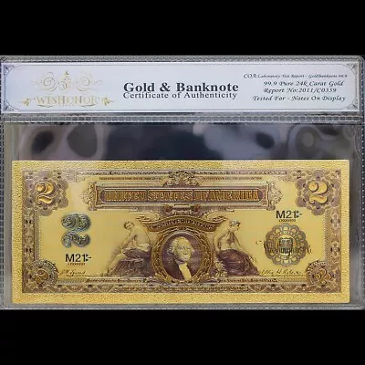 Gold 1899 $2 Two Dollars Banknote Collectible With Bag & Certificate • $15.95