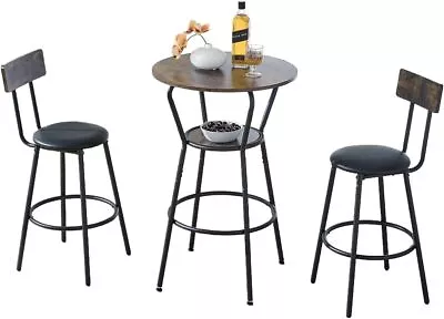 3-Piece Bar Table And Chairs Set2-Tier Round Bistro Pub Table & PU Stools • $115.99