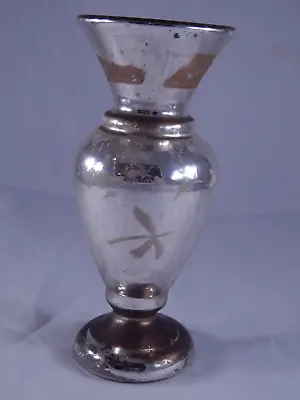 Antique Mercury Glass Vase Gold Silver With Floral Design Over 7  • $50