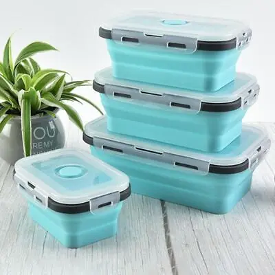$14.58 • Buy 4Sizes Collapsible Silicone Food Container Portable Lunch Box Containers Box&Cup
