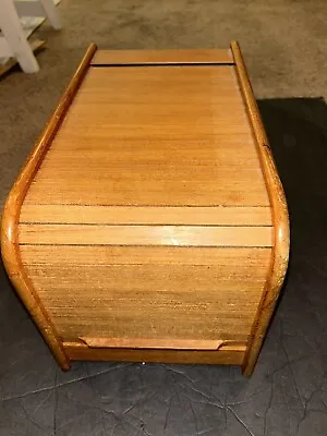 Vintage Danish Modern Teak-Tech Wooden  Roll Top Recipe Desk Top File Organizer • $19.99