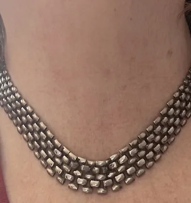 Vintage 90s Chain Mail Silver Tone Metal Choker Collar Necklace 16” Length • $35