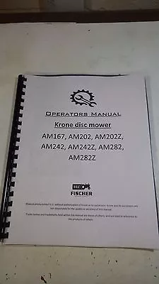 New Krone Operators Book Manual AM167 202 202z 242 242z 282 282z Disc Mower • $25