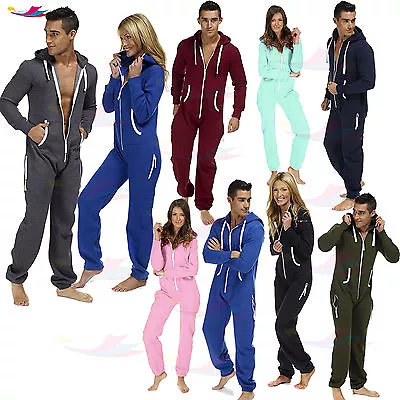 Mens Ladies One Piece Onsie1 Jumpsuit Unisex Pyjamas Plain Printed Sleepwear 4XL • $21.07