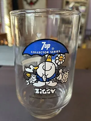 $12.99 • Buy Ziggy 7up Promotional Glass 1977 Here's To Good Friends Blue Umbrella Fish Kiss 