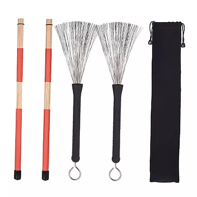 Drum Sticks Brushes Kit 1 Pair Drum Wire Brushes 1 Pair Rods Drum Sricks N7C6 • $13.71