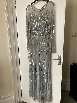 Coast Embellished Silver Sequin Evening Maxi Dress Size 12 New • £110