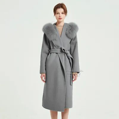 Cashmere Wool Hooded Jacket With Fur Trim In Charcoal • $805.38
