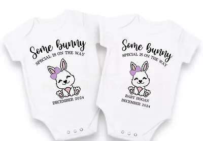 Some Bunny Special On The Way Easter Rabbit Pregnancy Announcement Baby Bodysuit • $23