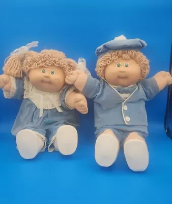 Vintage 1986 Cabbage Patch Kids Twins. Matching Blue Velvet Outfits. • $70