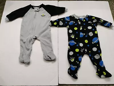 Gerber Boy's Fleece Footed Pajamas 3-6 Months Space Alien Planets Lot Of 2 • $5.99