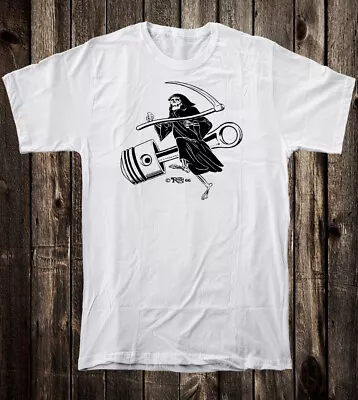 Retro Hot Rod T Shirt Tee 100% Cotton Motorcycle Roth Studios Grim Reaper Piston • $24.99