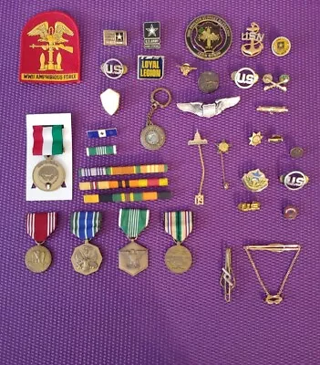 Military Medals Lot Vintage Tie Clips Swank Military Patch Wwii • $30