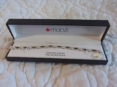 Macy's Diamond Accent Fine Silver Plate Tennis Bracelet Nib New In Box Jewelry • $65