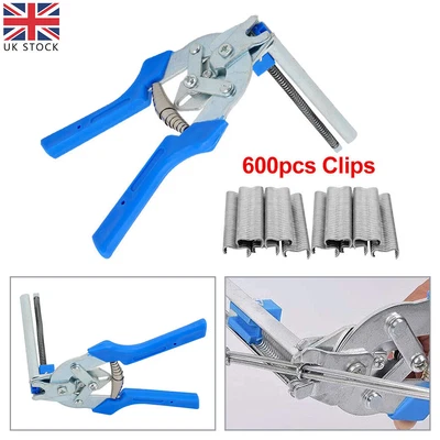 £14.85 • Buy Agriculture Hog Ring Plier Tool 600x M Clips Staple Mesh Cage Wire Fence Clamp