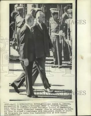 1967 Press Photo Lyndon Johnson Reviews Honor Guard In Montevideo Uruguay. • $19.88