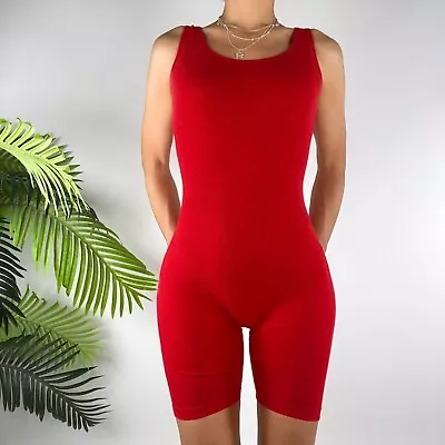 Vintage Y2K Red Sporty Casual Balletcore Dance Unitard Shorts Bodysuit / M • $35
