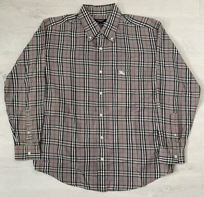 £45 • Buy Vintage Burberry Nova Checkered Shirt Grey M 